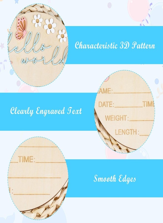 Ajcotahm Hello World Newborn Sign, 5.9 Inch Wooden Baby Announcement Sign Pink Butterfly Style Birth Welcome Board for Newborn Boys Girls Photo Props Baby Shower Hospital Nursery - Image 3